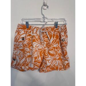 Liz Claiborne Sloane Orange White Tropical Floral Utility Shorts Drawstring